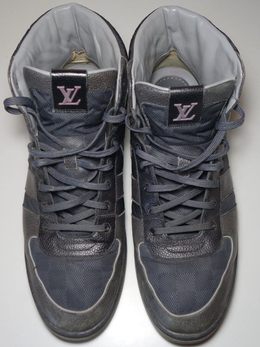 Louis Vuitton Montant LV Trainer Leather High-Top Damier Sneakers, Size 10.5